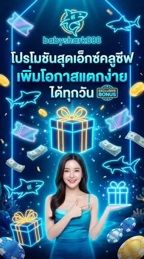 โปรโมชั่นสุดเอ็กซ์คลูซีฟจาก babyshark888 เพิ่มโอกาส สล็อตแตกง่าย ได้ทุกวัน