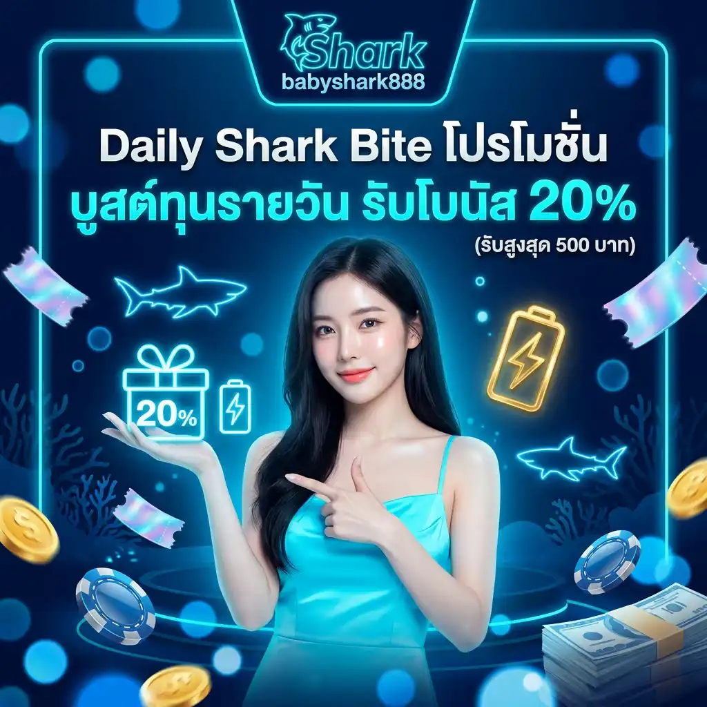 2: Daily Shark Bite โปรโมชั่น บูสต์ทุนรายวัน รับโบนัส 20% (รับสูงสุด 500 บาท)